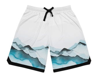 Calções de basquete canelados, roupa esportiva com estampa à base de água