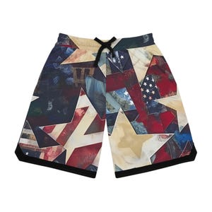 Patriotic Basketball Shorts for Men – Star-Patterned Athletic Wear, Summer Sports Gear, Fourth of July, USA Pride