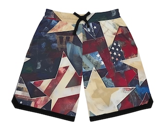 Calções de basquetebol patrióticos com estampa de estrelas – Roupa esportiva com orgulho dos EUA