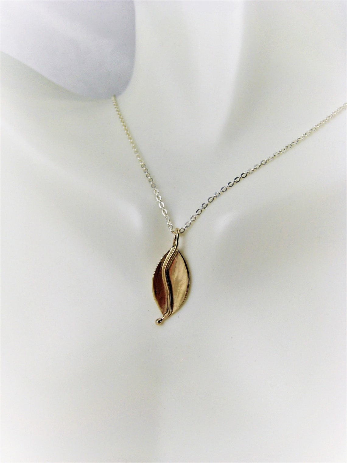 14K Gold Leaf Pendant Small Gold Pendant Simple Drop Etsy
