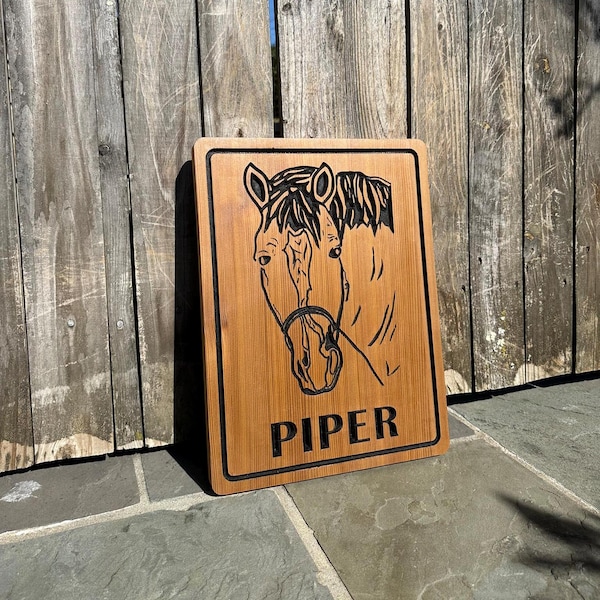 Custom Carved Wood Horse Stall Plaque: Personalized Equestrian Sign