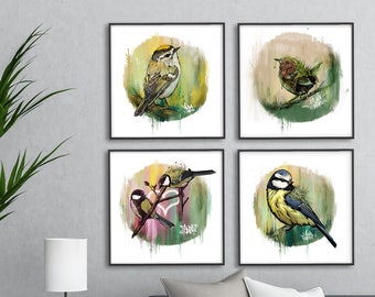 Set of 4 Bird Art - Bird Prints ! Garden Birds! Nature Gifts!