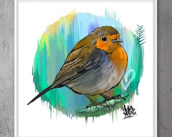 Hello Robin Illustrated Christmas Print