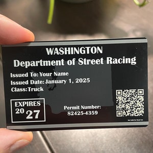 Washington Racing Permit - Metallkarte mit Gravur | Personalisierte Neuheit Rennerlaubnis | Einzigartiges Geschenk für Auto- und Motorrad-Fans