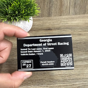 Georgia Racing Permit - Carte en métal gravée personnalisée | Permis de course personnalisé | Cadeau unique pour les amateurs de voitures et de motos