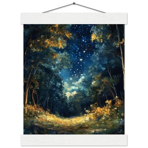 Arte mural de bosque con cielo estrellado: póster magnético con colgador, diseño ecológico