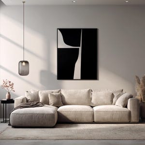 Peinture abstraite géométrique noir et blanc, acrylique sur toile de lin, art mural moderne