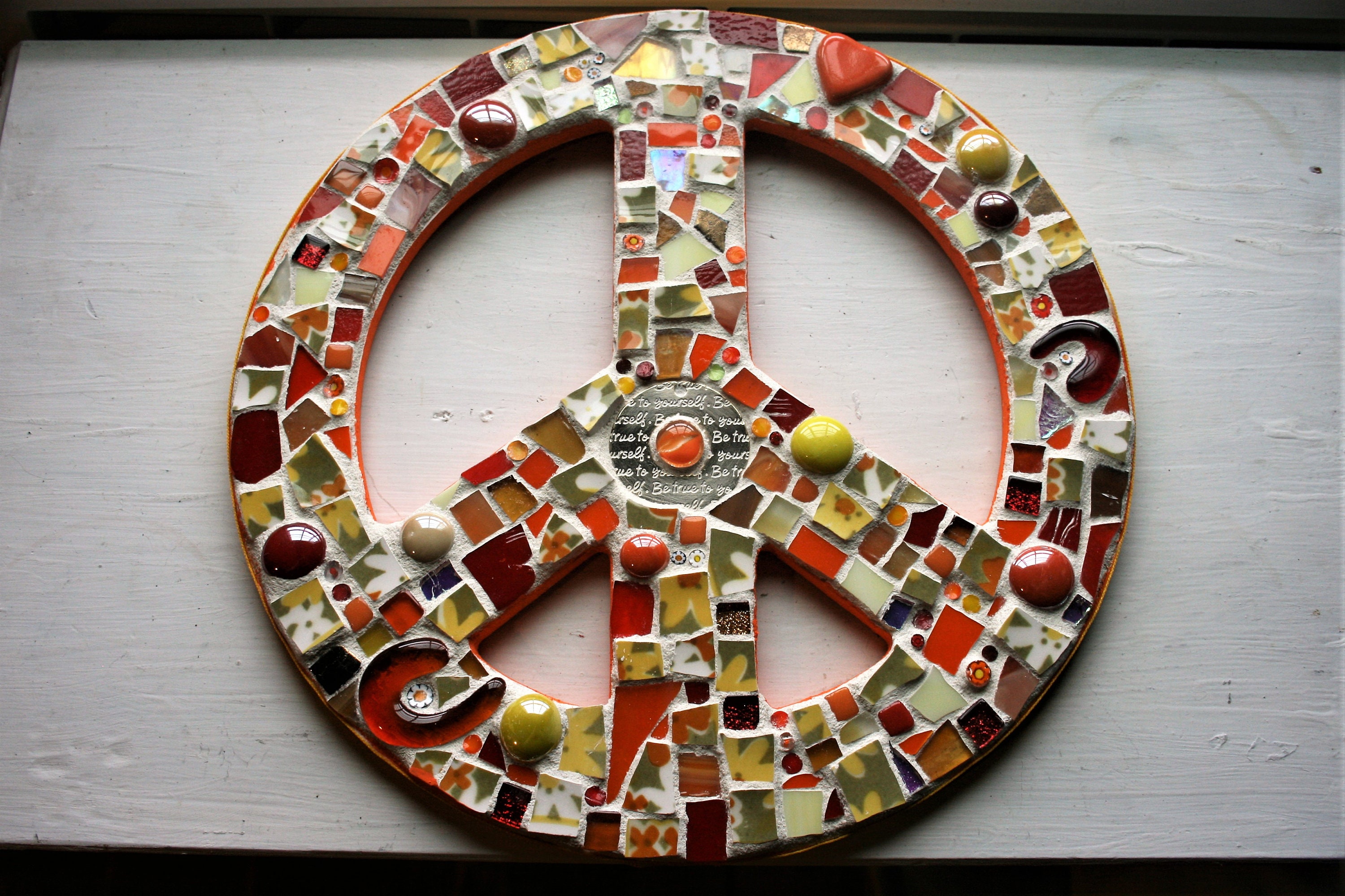 Mosaic Peace Sign, Retro, Hippie, Bohemian, Peace Symbol, Mosaic Wall