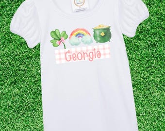 Diseño de camiseta para niñas para el Día de San Patricio, trébol arcoíris, personalizada (descarga digital)