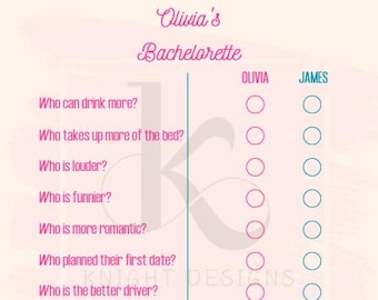 Juego de adivinanzas: ¿Novia o novio?, Trivia para despedida de soltera (Descarga digital)