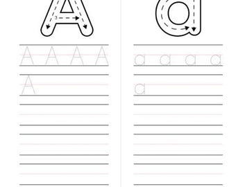 Página de trazado del alfabeto, tabla de escritura a mano, hoja de trabajo de trazado de letras, educación en casa, jardín de infantes y preescolar, escritura numérica educativa