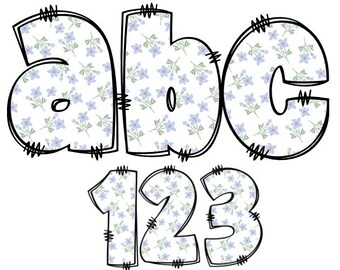 Alfabeto digital con estilo floral, letras para sublimación, acuarela, verano, primavera