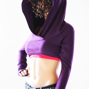 Cowl Neck Hoodie Crop Top with thumbholes women&#39;s long sleeve party shirt Designer blouse