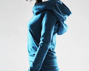 Hooded Tunic Dress: Cotton Jersey Knit Mini Dress