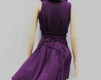 Hoodie Dress: High Low Skirt, Lace-Up Back, Cotton Jersey