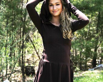 Hoodie Dress: High Low Skirt, Lace Up Sides