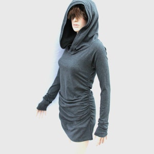 Stretch Cotton Hoodie Mini Dress: Long Sleeve Tunic