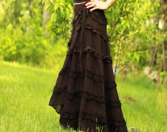Bohemian wrap Skirt , Boho Skirt , Bohemian Clothing , Black Gypsy Skirt , Long Skirt , Any Size