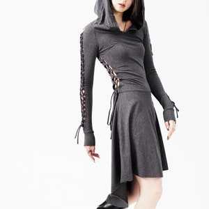 Lace-Up Hoodie Dress: Long Sleeve Cotton Jersey Knit
