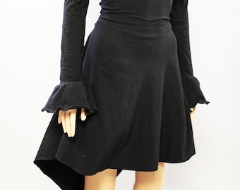 Women Black Cotton Turtleneck Long Sleeve Dress/ Grunge Dress/ 1980 Fashion/ Hipster