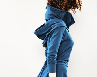 Hoodie lässiges Kleid, Frauen Kleid mit Wasserfallausschnitt