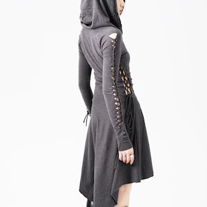 Lace-Up Hoodie Dress: Long Sleeve Cotton Jersey Knit
