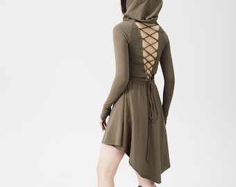 High Low Schnür-Partykleid mit Hoodie | Lässiges Damen Kleid