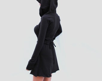 hooded black dress