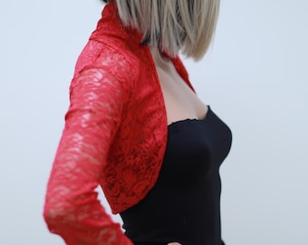 Roter Spitzen Bolero Shrug | Romantische Braut Cover-Up