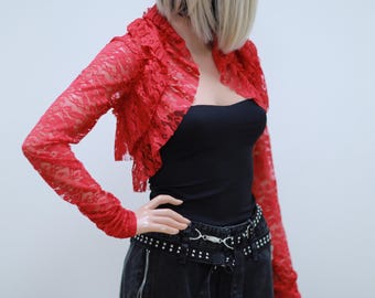 Ausgestattet Rote Spitze Bolero Shrug: Langarm Hochzeit Top