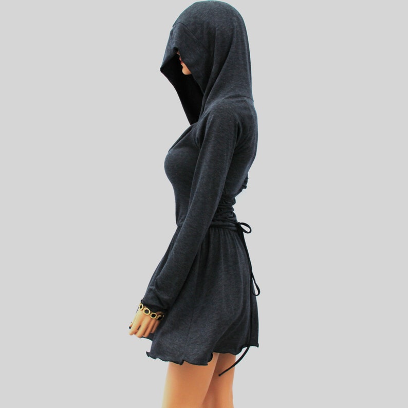 Cowl Neck Hooded dress//Women dress//Women shirt dress// Long sleeve dress HD-GY-B image 3