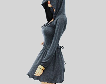 Cowl Neck Hooded dress//Women dress//Women shirt dress// Long sleeve dress HD-GY-B