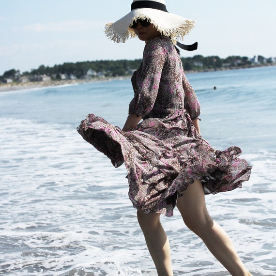 Purple  Silk Dress , Hippie Dress , Boho Dress, ruffles dress