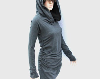 Plus Size Hoodie Minikleid: Stretch Baumwoll Tunika