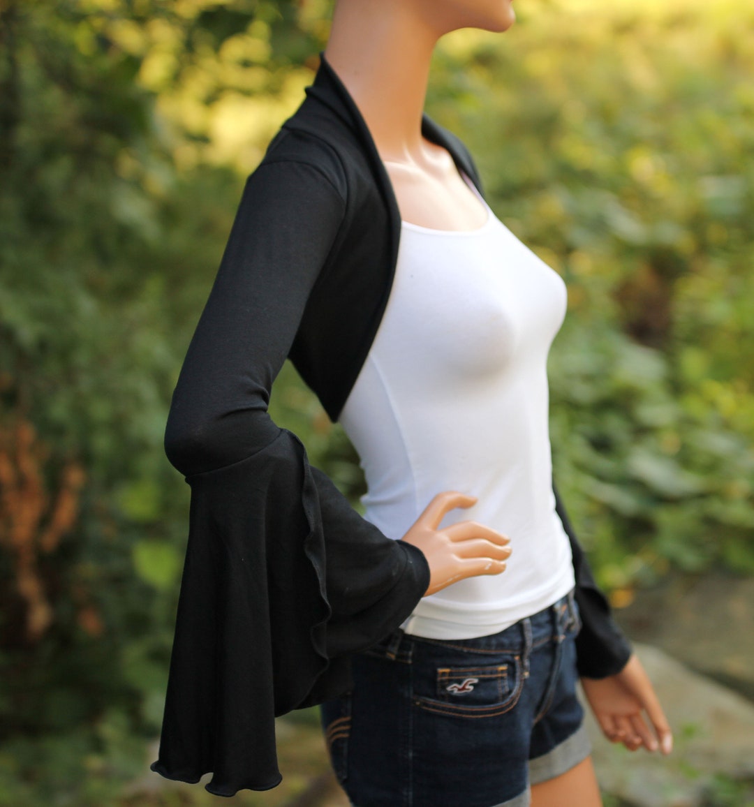 Women's White Cotton Bell sleeves Shrug with Cut Out Details