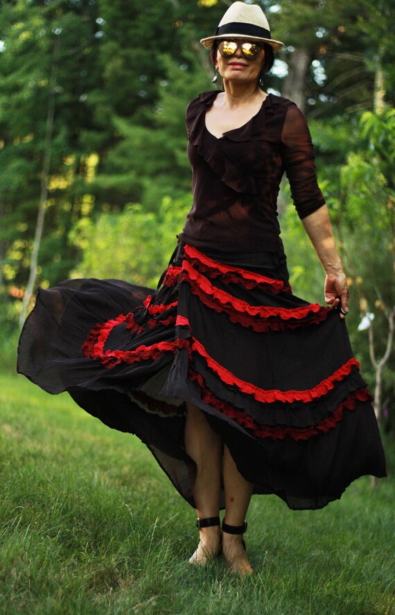 Gypsy skirt , Bohemian wrap Skirt , Boho Skirt , Bohemian Clothing , red wine and brown Gypsy Skirt , Long Skirt , Any Size