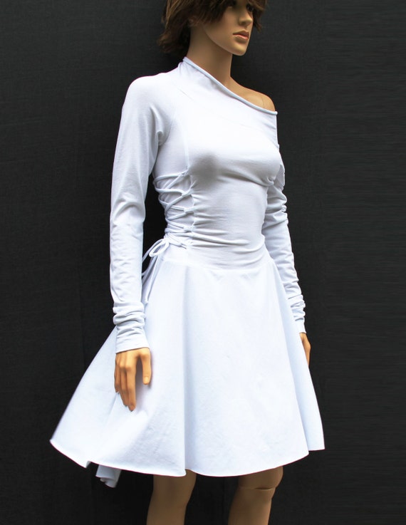 High Low Jersey Dress, Long Sleeve Lace Up Sides