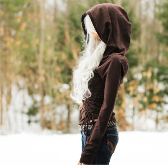 Hooded tunic with thumb hole sleeves