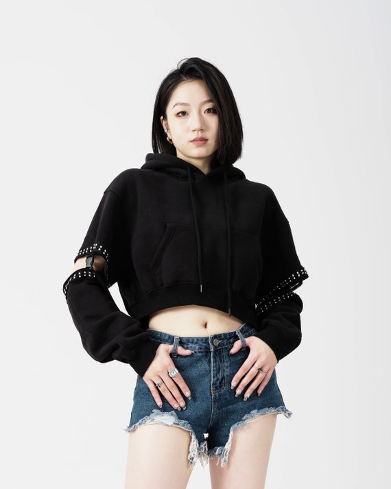 Full Stylish Black Cut Out Hoodie - Comfy French