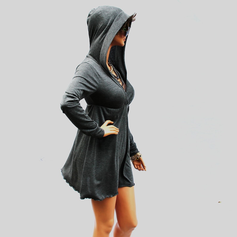 Dress / Grey Dress / Hoodie Dress / Grey Hoodie Dress / Grey Hooded Dress / Oversized Hoodie / Party Dress / Grey Dress image 1