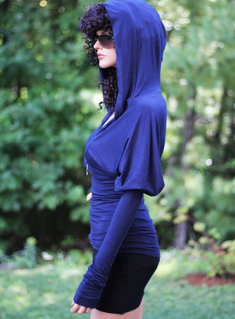 Hooded Top / Black Hooded Top / Extra Long Sleeve Hooded Top / Etsy