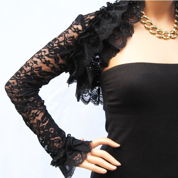 Black Ruffle Shrug, black lace shrug, Wedding Bolero shrug, Stylish Ruffle Top, Chic Bolero for Bridal, Special Occasions, Fashion Statement
