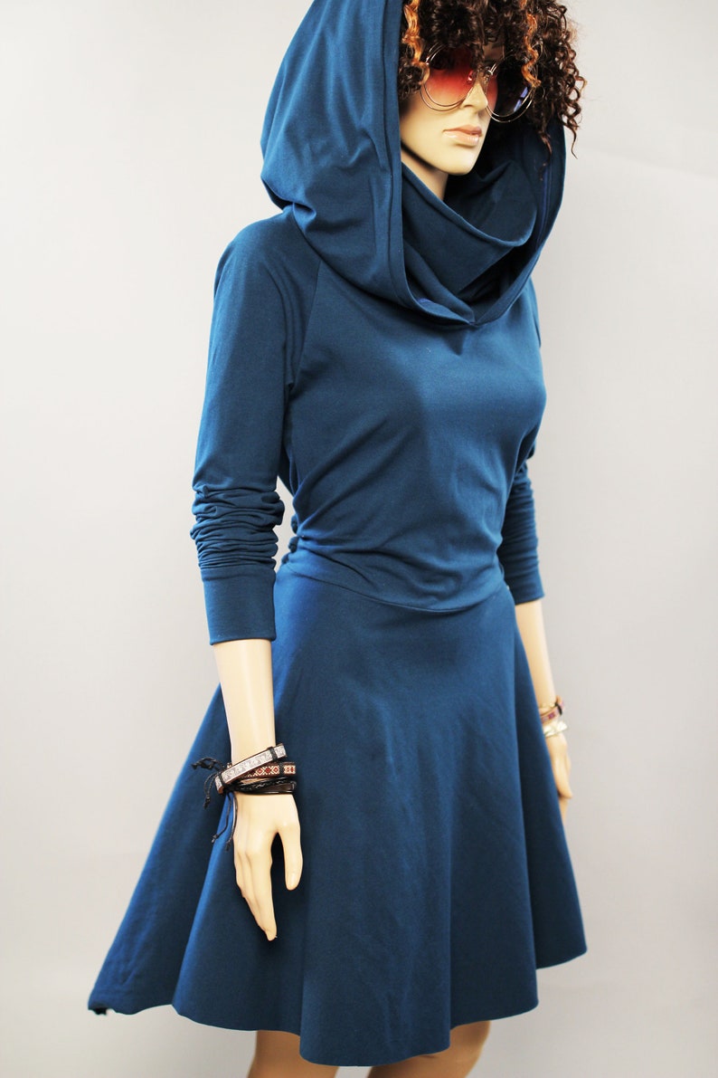 Hoodie casual Dress, Women cowl neck Dress image 3