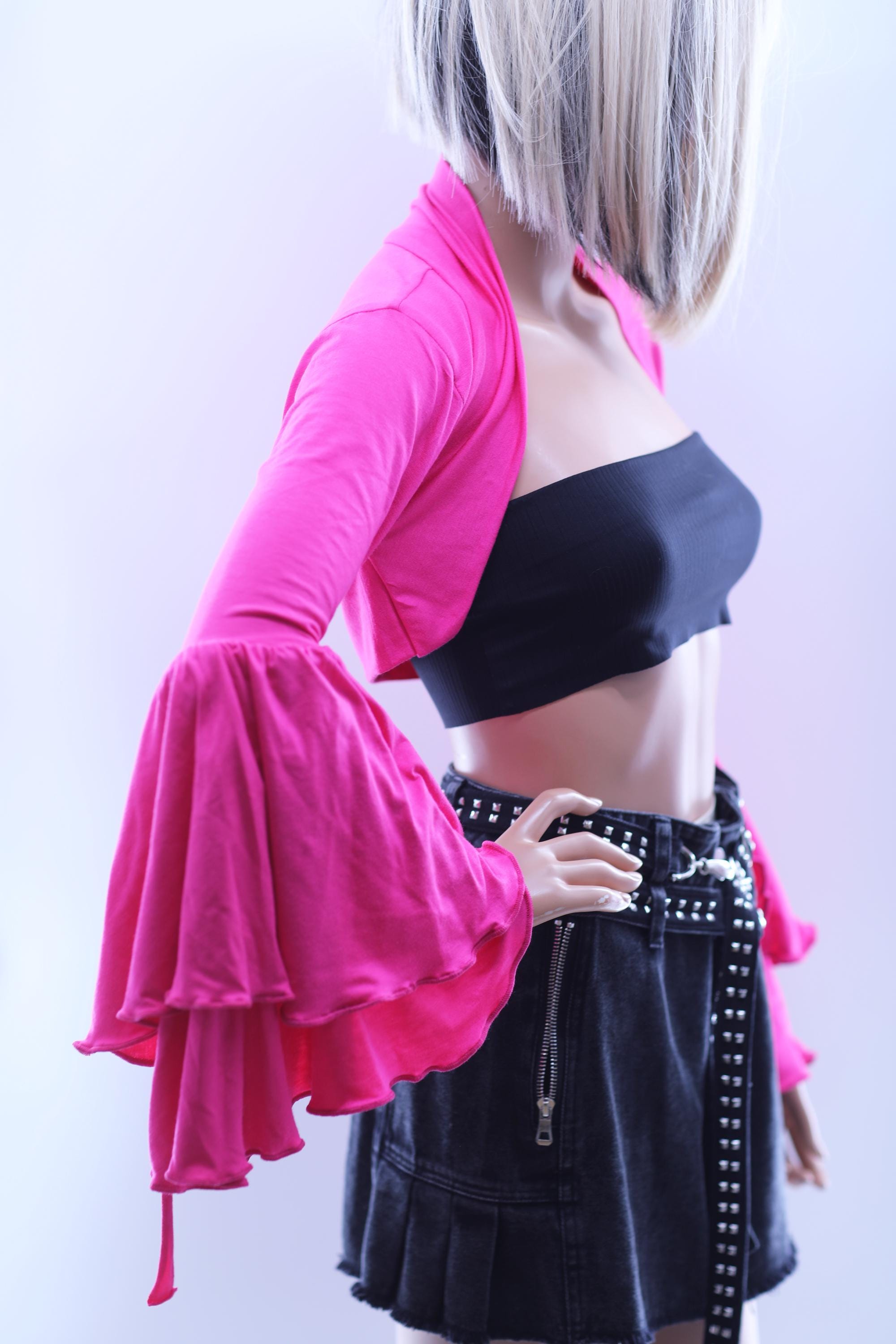 pink shrugs and boleros for evening dresses Pink Bell Sleeve Shrug Bolero | Elegant Bridal Cover-up