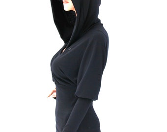 Hooded Top / Black Hooded Top / Extra Long Sleeve Hooded Top / Extra Long Sleeve Hoodie / Extra Long Sleeve