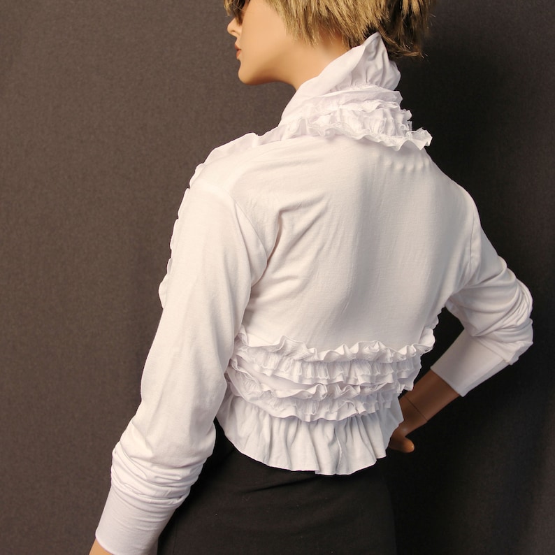 white ruffles Shrug, cotton white shrug, wedding Bolero top, long sleeves shrug, lace ruffles top, gift for women, gift for holidays image 2