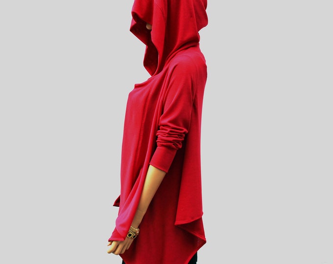 Red Hoodie Sweater Cardigan/day/evening/jacket/shawl/ Etsy