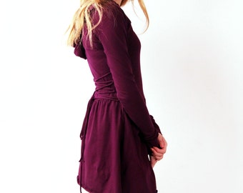 A-Line Hoodie Dress: Long Sleeve Cotton Jersey Knit