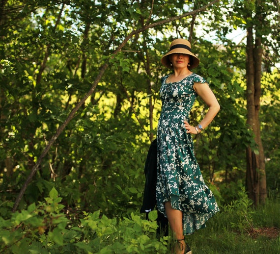 green Silk Summer  Dress , Hippie Dress , Boho Dress
