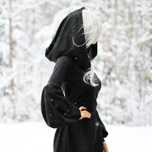 Cotton Jersey Hoodie Dress: A-Line Lantern Sleeve Hooded Dress